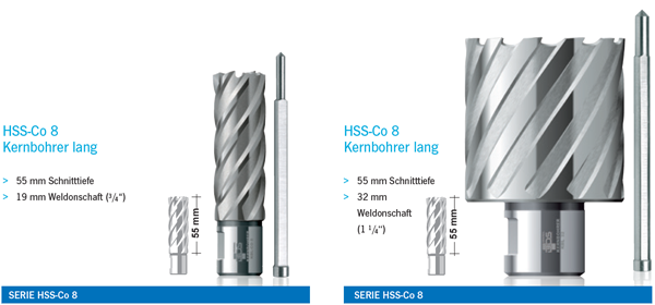 Kernbohrer Serie HSS-Co 8 lang